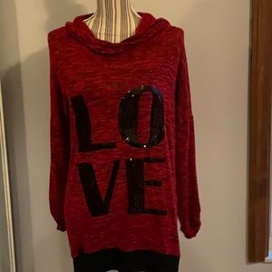 Valentine’s Day Red LOVE Sweater .. With Hood..